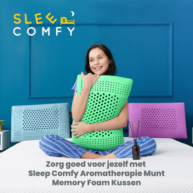 Sleep Comfy - Aromatherapie Serie Pepermunt - Traagschuim Hoofdkussen - Met Pepermunt Kussenspray 60x40x16 cm