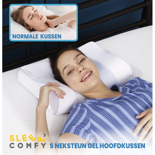 Sleep Comfy - Hoofdkussen - Gel Traagschuim Neksteun Hoofdkussen - Geschikt voor rug, zij-en buikslapers 47x30x9,5/7.5cm