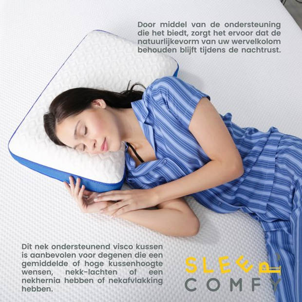 Sleep Comfy - Hoofdkussen - Traagschuim Galaxy Motion Medium 2.0 - Geschikt voor rug-, zij-en buikslapers 65x40x15 cm