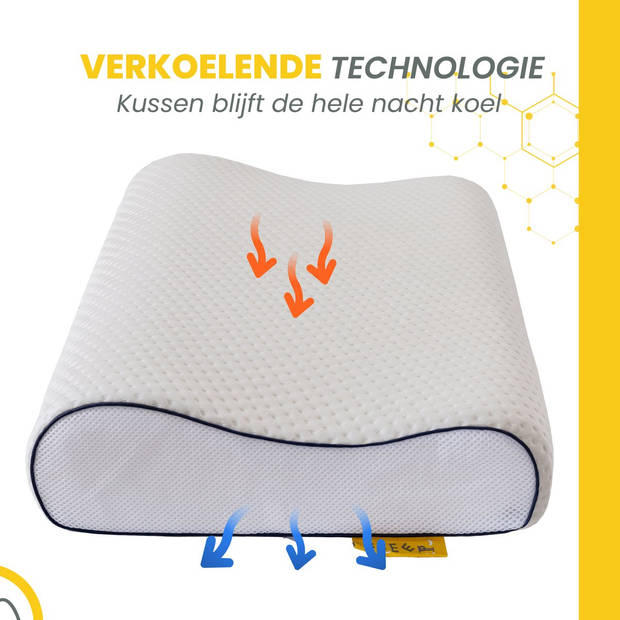 Sleep Comfy - Neksteun Traagschuim Serie - Hoofdkussen - Orthopedisch - Ergonomisch - Anti Nekklachten 60x40x11/9 cm