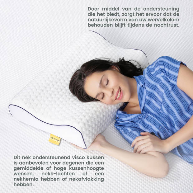 Sleep Comfy - Neksteun Traagschuim Serie - Hoofdkussen - Orthopedisch - Ergonomisch - Anti Nekklachten 60x40x11/9 cm