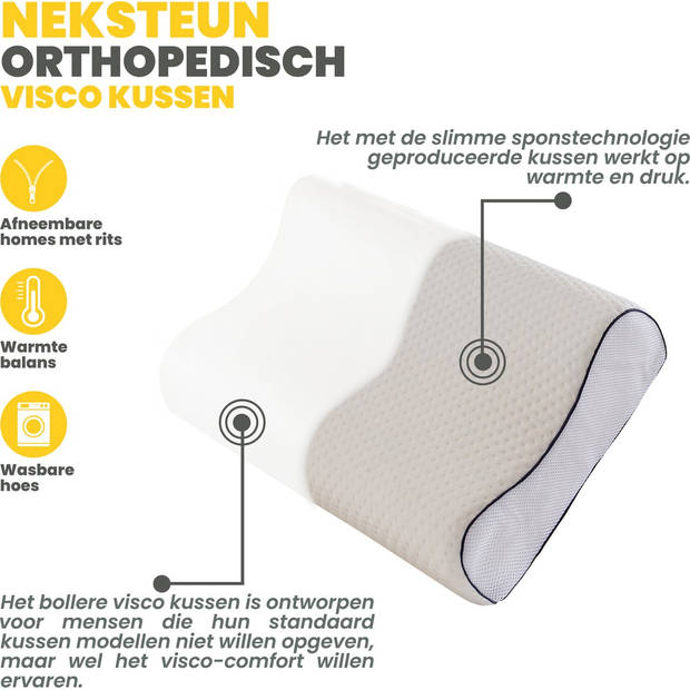 Sleep Comfy - Neksteun Traagschuim Serie - Hoofdkussen - Orthopedisch - Ergonomisch - Anti Nekklachten 60x40x11/9 cm