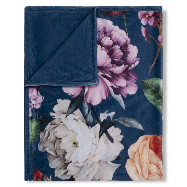 Descanso Polyester Plaid Fiori - blue 130x160cm