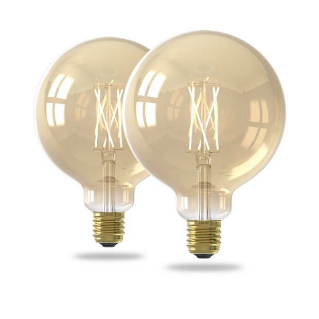 Calex Slimme LED Lamp - 2 stuks - E27 - G125 - Goud - Warm Wit - 7W