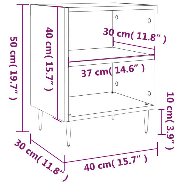 The Living Store Bedkasten - Grijs Sonoma Eiken - 40 x 30 x 50 cm - Duurzaam materiaal