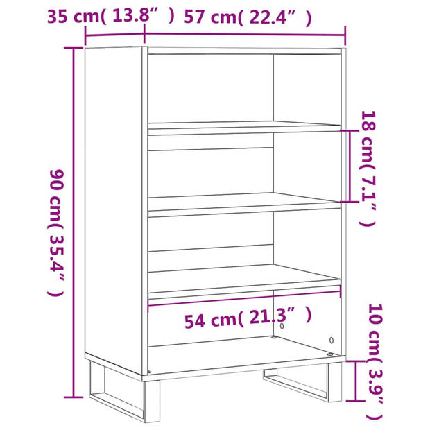 vidaXL Hoge kast 57x35x90 cm bewerkt hout betongrijs