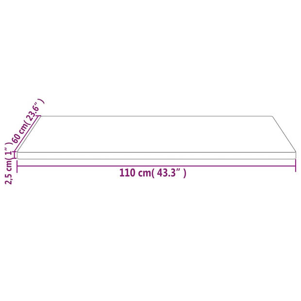 The Living Store Houten Tafelblad - Massief Grenenhout - 110 x 60 x 2.5 cm - Wit