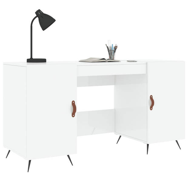 The Living Store Bureau Houten Bewerkt - 140x50x75 cm - Hoogglans Wit