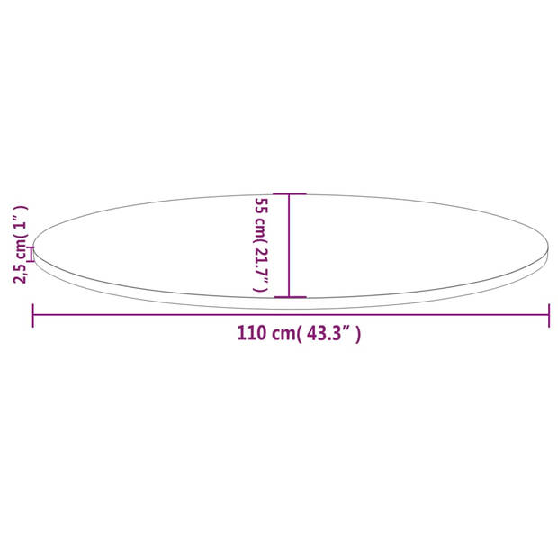 vidaXL Tafelblad ovaal 110x55x2,5 cm massief grenenhout