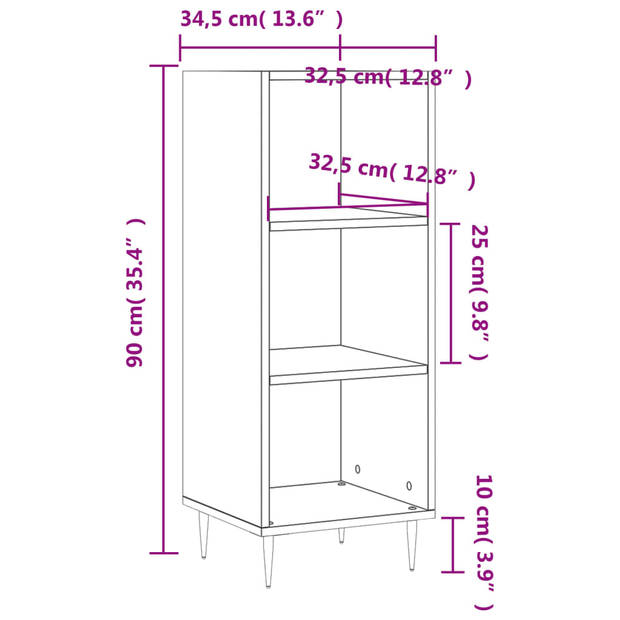 The Living Store Dressoir Vintage Bruineiken - 34.5 x 32.5 x 90 cm - Duurzaam hout/metaal