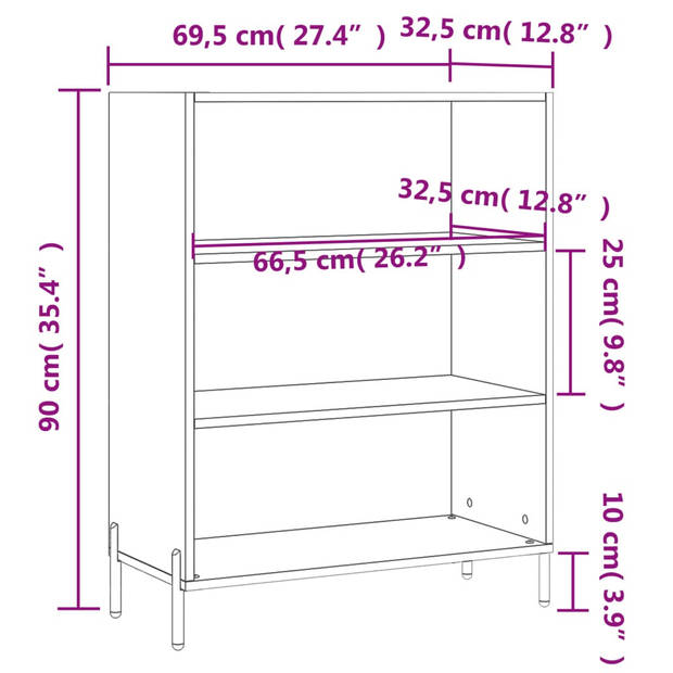 vidaXL Schappenkast 69,5x32,5x90 cm bewerkt hout gerookt eikenkleurig