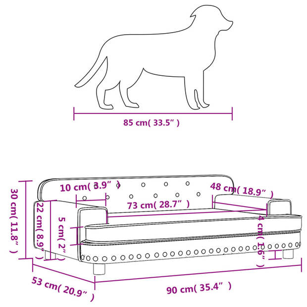 The Living Store Hondenbank Fluweel 90x53x30 cm - Zwart - Geschikt voor kleine honden - Montage vereist
