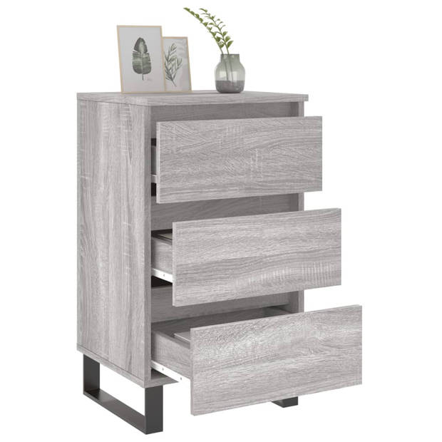 The Living Store Bedkastjes - Grijs Sonoma Eiken - Set van 2 - 40 x 35 x 69 cm - Met 3 lades