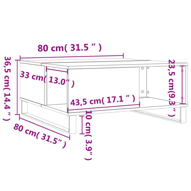 vidaXL Salontafel 80x80x36,5 cm bewerkt hout grijs sonoma eikenkleurig