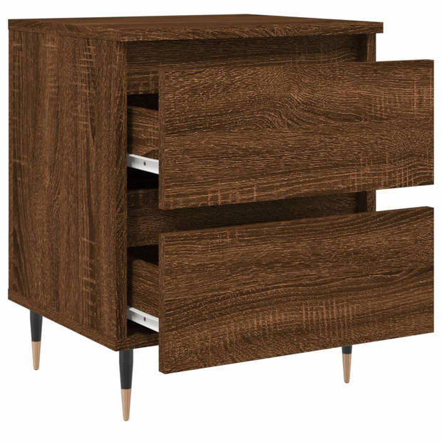 The Living Store Bedkastjes Bruineiken - Set van 2 - Bewerkt Hout - 40 x 35 x 50 cm - 2 Lades