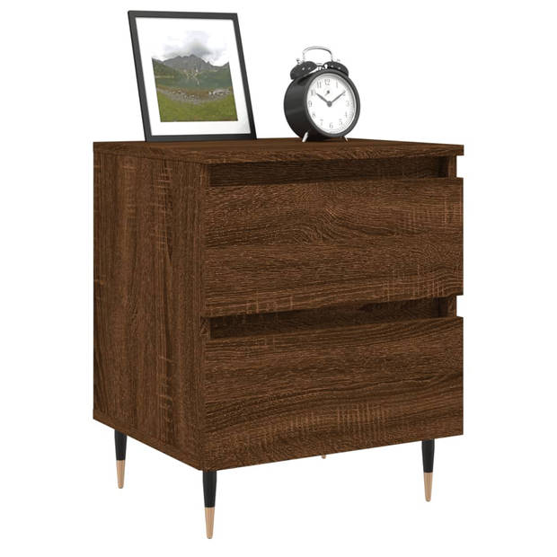 The Living Store Bedkastjes Bruineiken - Set van 2 - Bewerkt Hout - 40 x 35 x 50 cm - 2 Lades