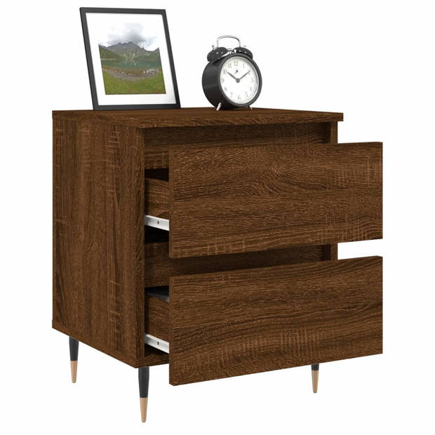 The Living Store Bedkastjes Bruineiken - Set van 2 - Bewerkt Hout - 40 x 35 x 50 cm - 2 Lades