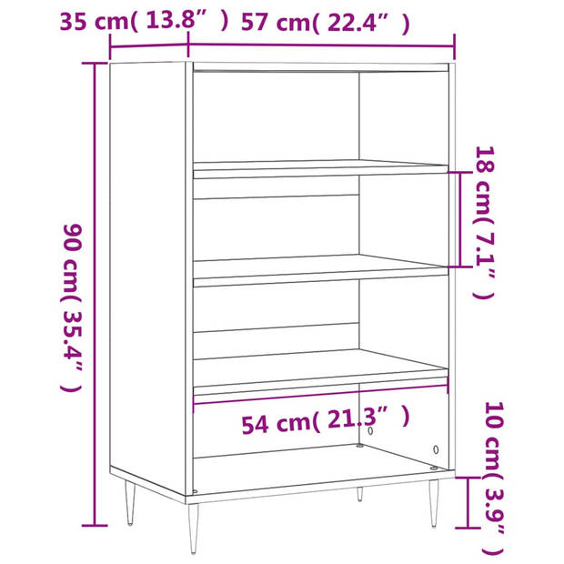 vidaXL Hoge kast 57x35x90 cm bewerkt hout hoogglans wit