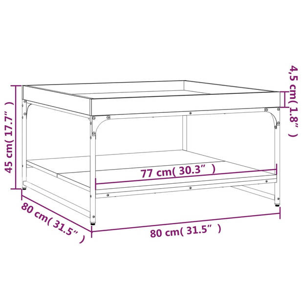 vidaXL Salontafel 80x80x45 cm bewerkt hout en ijzer bruin eikenkleur