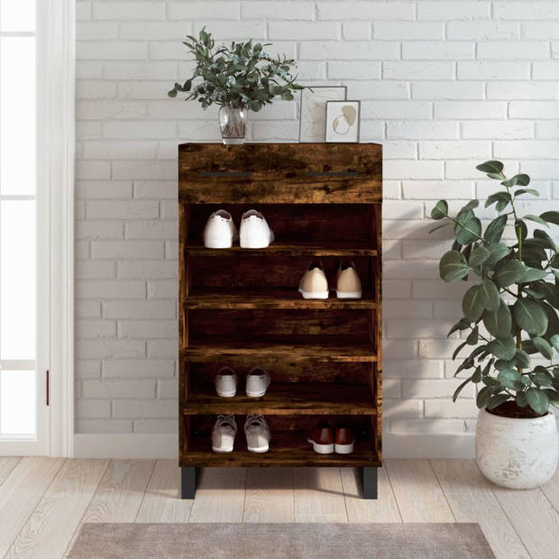 The Living Store Schoenenkast - Gerookt Eiken - Hout/IJzer - 60x35x105cm - Stabiel Blad