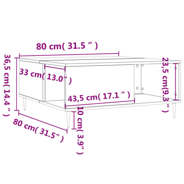 vidaXL Salontafel 80x80x36,5 cm bewerkt hout hoogglans wit