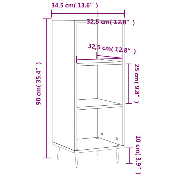 The Living Store Dressoir Betongrijs - 34.5 x 32.5 x 90 cm - Duurzaam bewerkt hout en metaal