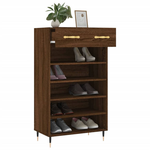 The Living Store Schoenenkast Bruineiken - 60 x 35 x 105 cm - Duurzaam bewerkt hout - Praktisch ontwerp