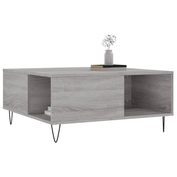 vidaXL Salontafel 80x80x36,5 cm bewerkt hout grijs sonoma eikenkleurig