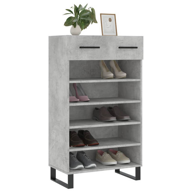 The Living Store Schoenenkast - Betongrijs 60 x 35 x 105 cm - Duurzaam bewerkt hout en ijzer