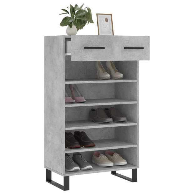 The Living Store Schoenenkast - Betongrijs 60 x 35 x 105 cm - Duurzaam bewerkt hout en ijzer