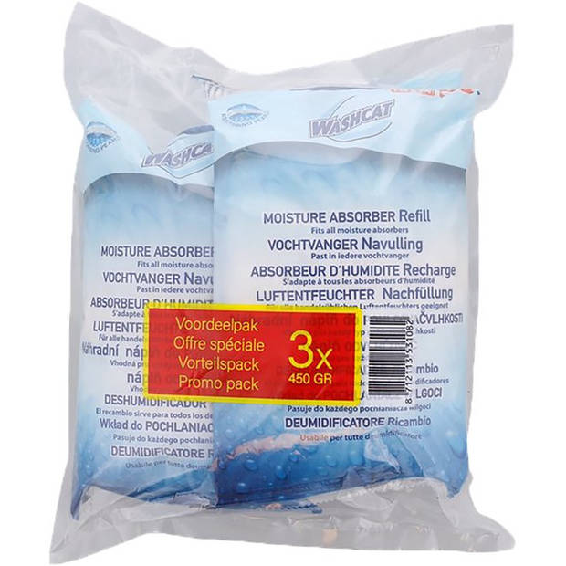 Washcat Vochtvanger Navulling – Vochtvreter Navulzak – Voordeelverpakking 6 stuks van 450 gr