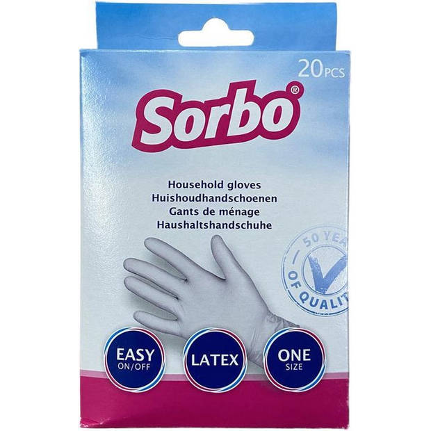 Sorbo Universele Huishoudhandschoenen - Wegwerp Latex Handschoenen - One Size - 20 Stuks - Stevig en Comfortabel
