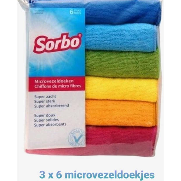 Sorbo Microvezeldoek - Vaatdoeken Microvezel 40 x 40 cm - 15 stuks - Gekleurd