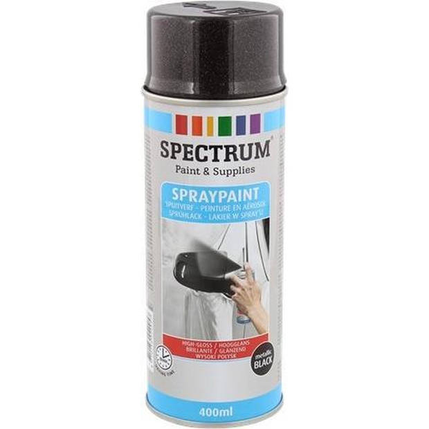 Spuitverf Zwart Metallic - Sneldrogend Spuitlak voor Binnen en Buiten - 400ml