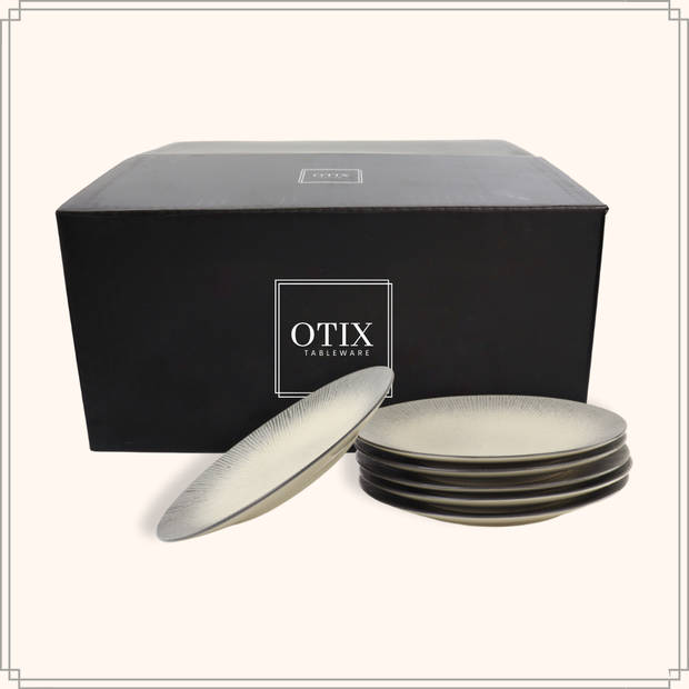 OTIX Dessert Ontbijtborden - Bordenset 6 Persoons - Zwart Taupe - 21cm - Keramiek - TULIP