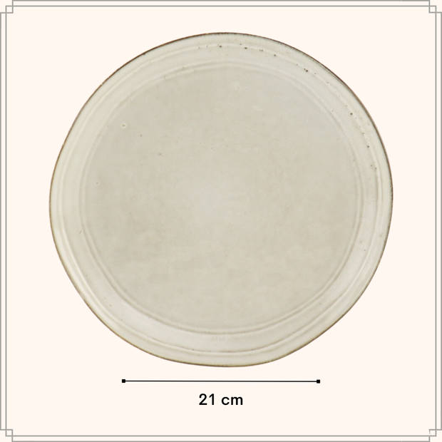 OTIX Ontbijtborden - Bordenset 6 Persoons - Beige - 21cm - Dessertborden - Keramiek - LILY