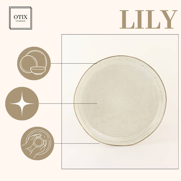 OTIX Ontbijtborden - Bordenset 6 Persoons - Beige - 21cm - Dessertborden - Keramiek - LILY