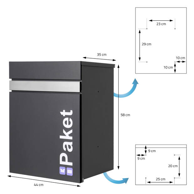 Pakketpostbak 44x35x58 cm antraciet/zilver gegalvaniseerd staal ML-Design