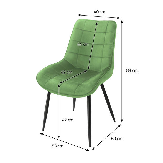 Eetkamerstoelen met rugleuning Set van 2 Groene fluwelen bekleding met metalen poten ML-Design