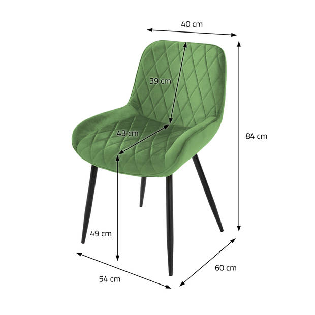Eetkamerstoelen met Rugleuning & Armleuningen Set van 2 Groen Fluwelen Bekleding met Metalen Poten ML-Design