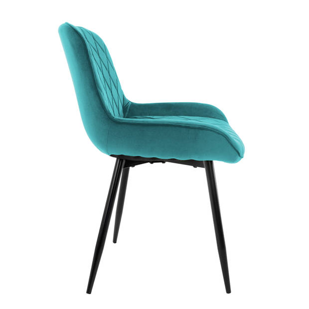 Eetkamerstoelen met rugleuning en armleuningen Set van 2 Turquoise fluwelen bekleding met metalen poten ML-Design