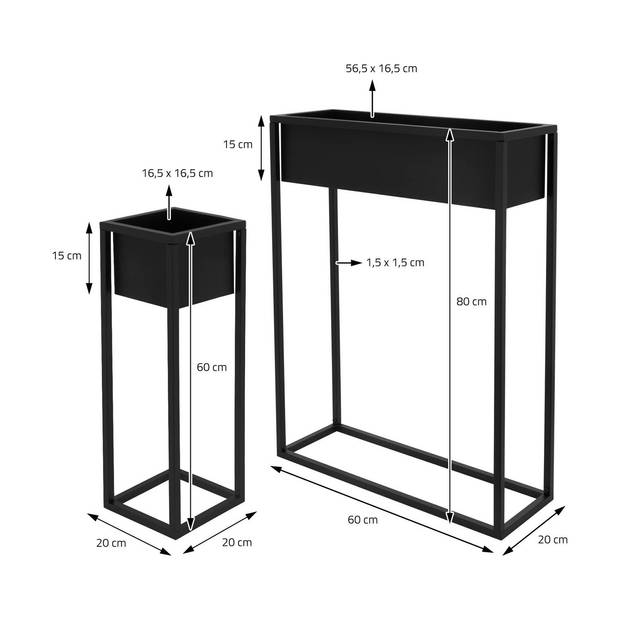 Bloemenstandaard Set van 3 Zwart Metaal ML-Design