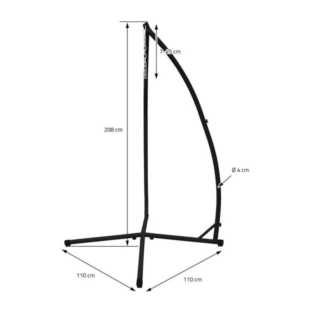 Vrijstaand hangend stoelframe 210 cm metaal max. 120 kg