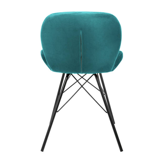 Eetkamerstoelen met rugleuning Set van 2 Turquoise fluwelen bekleding met metalen poten ML Design