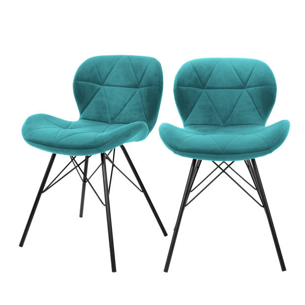 Eetkamerstoelen met rugleuning Set van 2 Turquoise fluwelen bekleding met metalen poten ML Design