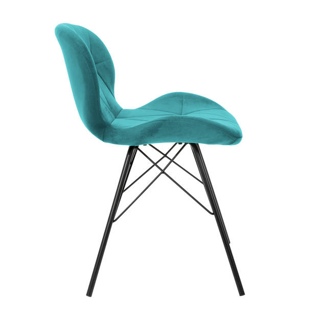 Eetkamerstoelen met rugleuning Set van 2 Turquoise fluwelen bekleding met metalen poten ML Design