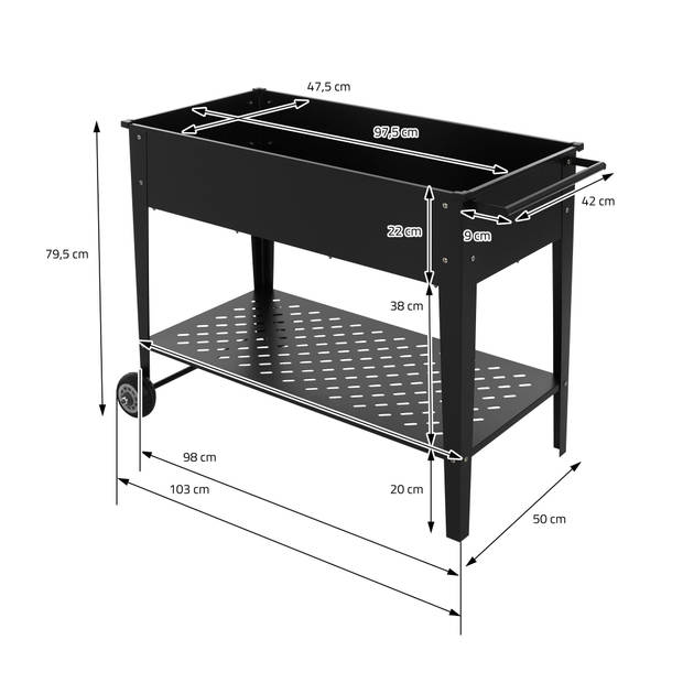 Verrijdbaar verhoogd bed met wielen 98x50x79,5 cm Zwart Metaal ML-Design