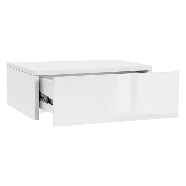 Nachtkastje hangend 46x30x15 cm Wit hoogglans gemaakt van MDF incl. lade ML-Design