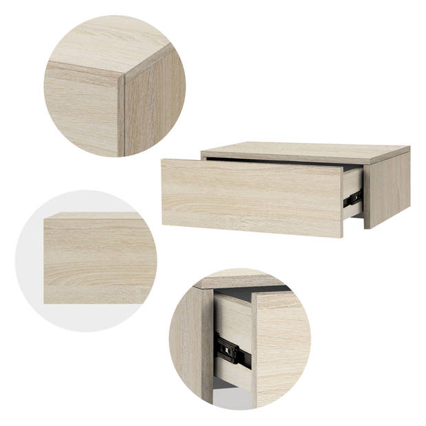 Nachtkastje hangend 46x30x15 cm Sonoma eiken gemaakt van MDF incl. lade ML-Design