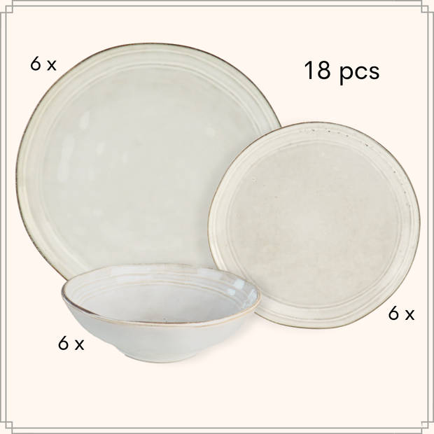 OTIX Serviesset - Bordenset - 18-Delig - 6 Persoons - Beige - Keramiek - LILY